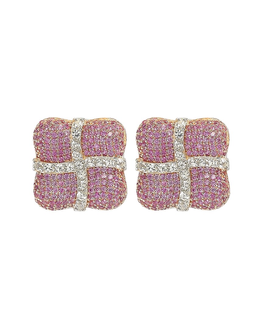 Suzy Levian Sterling Silver Blue And White Sapphire Wrapped Cushion Earrings In Pink