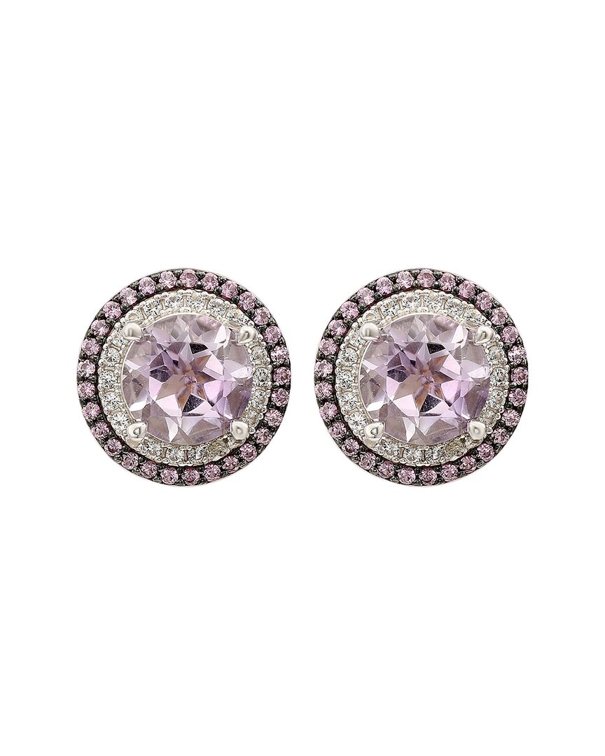 Suzy Levian Sterling Silver Round Cut Purple Amethyst And Sapphire Accent Stud Earrings In Neutral
