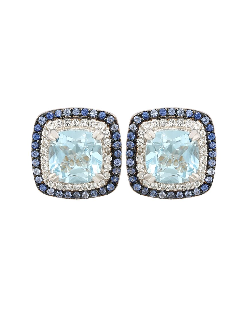 Shop Suzy Levian Silver 0.02 Ct. Tw. Diamond & Gemstone Double Halo Studs