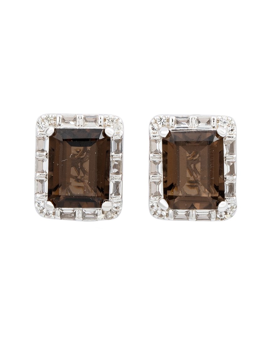 Suzy Levian Silver 0.02 Ct. Tw. Diamond & Gemstone Unique Halo Earring In Metallic