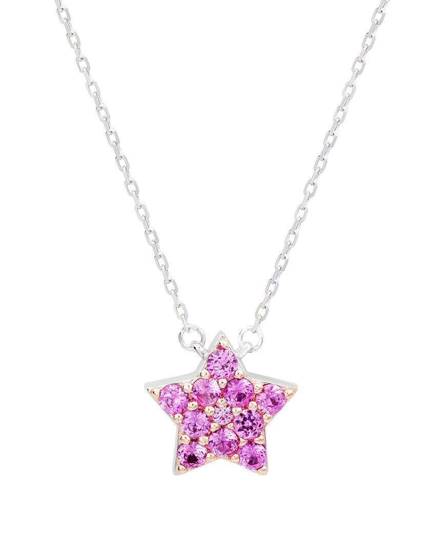 Suzy Levian Silver 0.02 Ct. Tw. Diamond & Pink Sapphire Star Pendant In Metallic