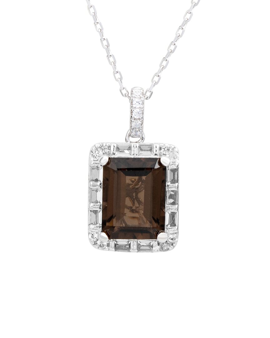Suzy Levian Silver 0.02 Ct. Tw. Diamond & Gemstone Unique Halo Pendant In Metallic