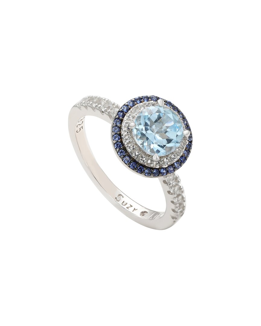 Suzy Levian Silver 0.02 Ct. Tw. Diamond & Gemstone Double Halo Ring In Metallic