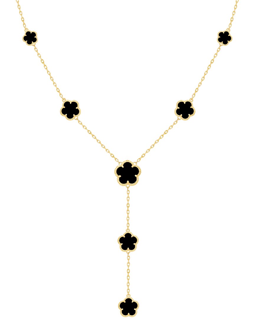 Jankuo Flower 14k Plated Onyx Lariat Necklace In Gold