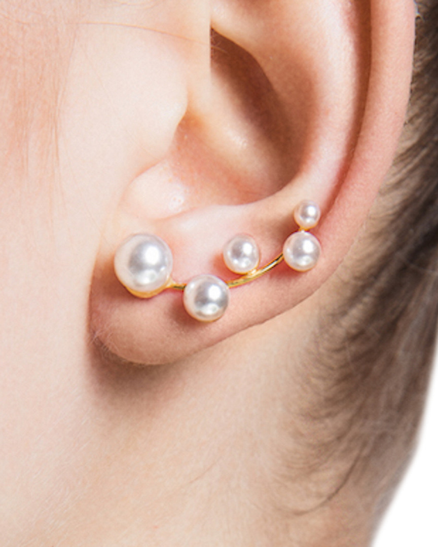 Amorium 18k Yellow Gold Plated 4-7mm Pearl Ear Cuff In Metallic