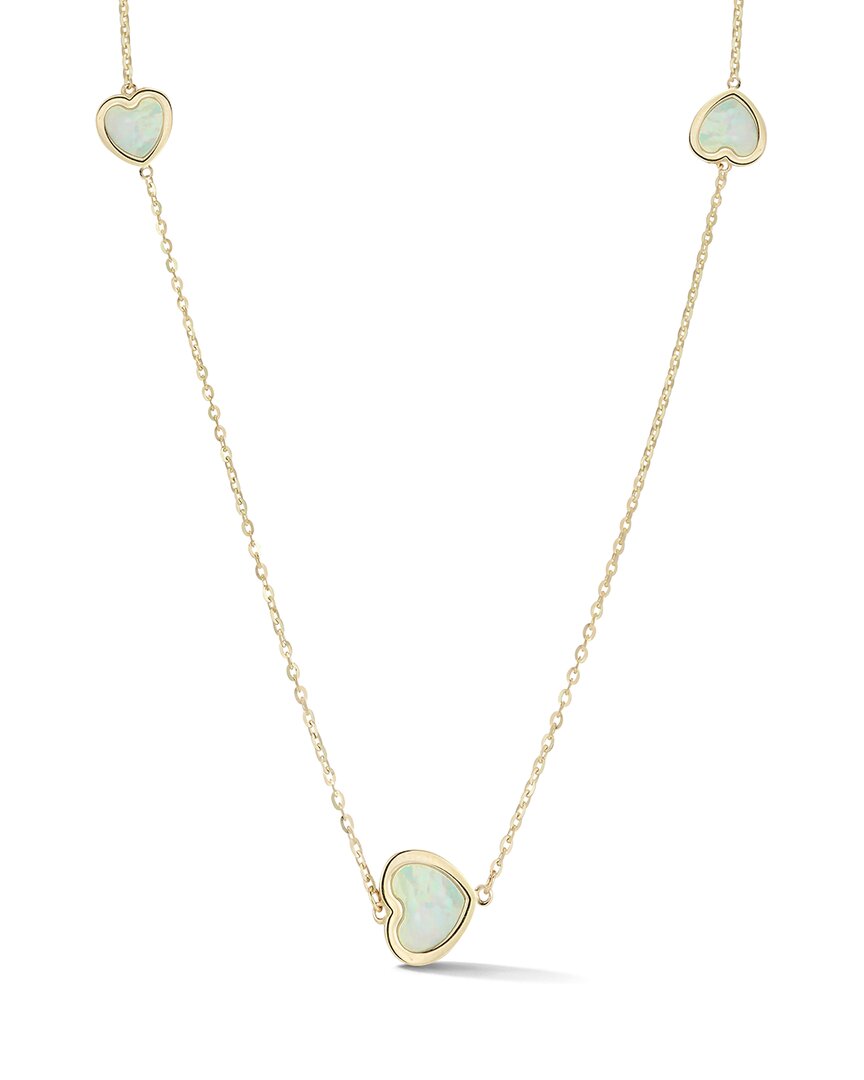 Ember Fine Jewelry 14k Pearl Heart Station Necklace In Gold