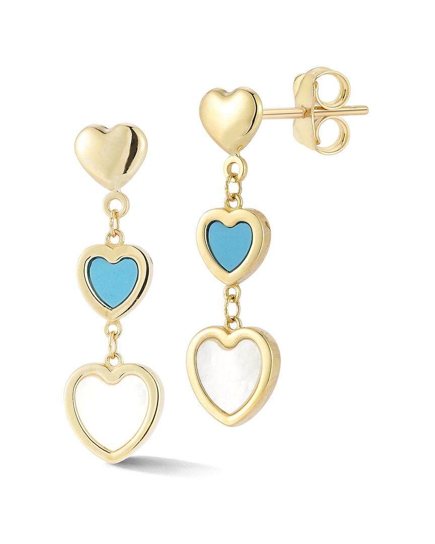 Ember Fine Jewelry 14k Turquoise & Pearl Heart Drop Earrings In Gold