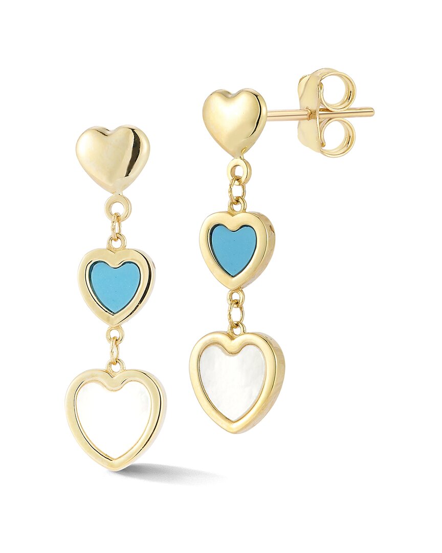 Ember Fine Jewelry 14K Turquoise & Pearl Heart Drop Earrings