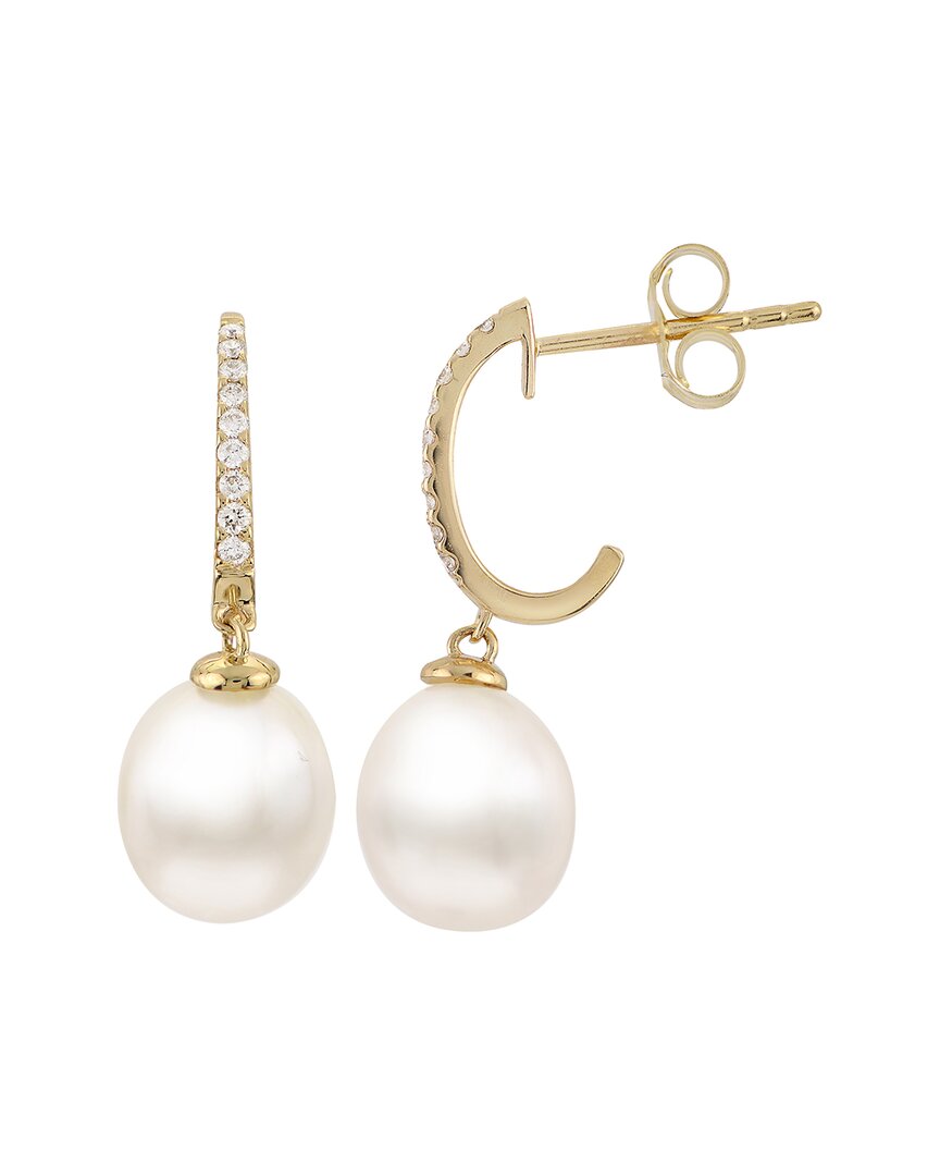 Pearls 14k 0.11 Ct. Tw. Diamond 8-9mm Pearl Earrings