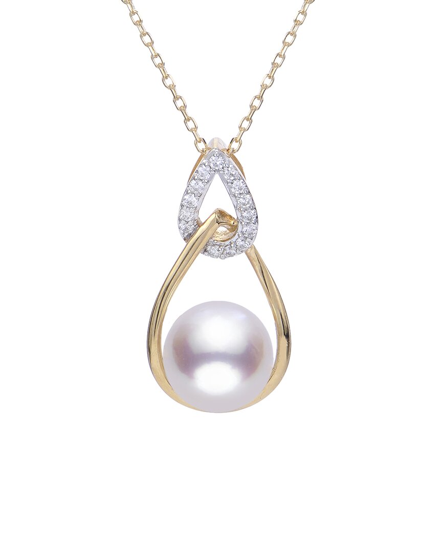 Pearls 14k 0.11 Ct. Tw. Diamond 9-9.5mm Pearl Wrap Pendant Necklace