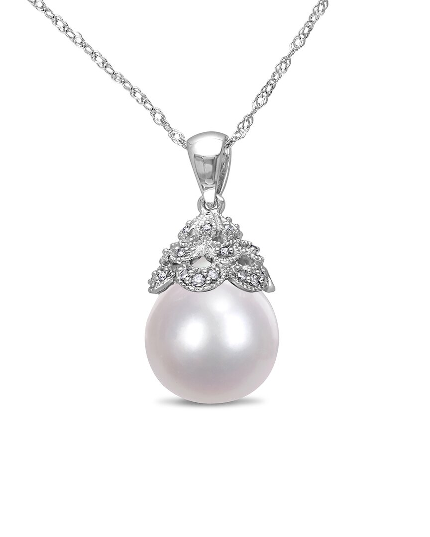 Pearls 14k Diamond 10.5-11mm Pearl Filigree Pendant Necklace