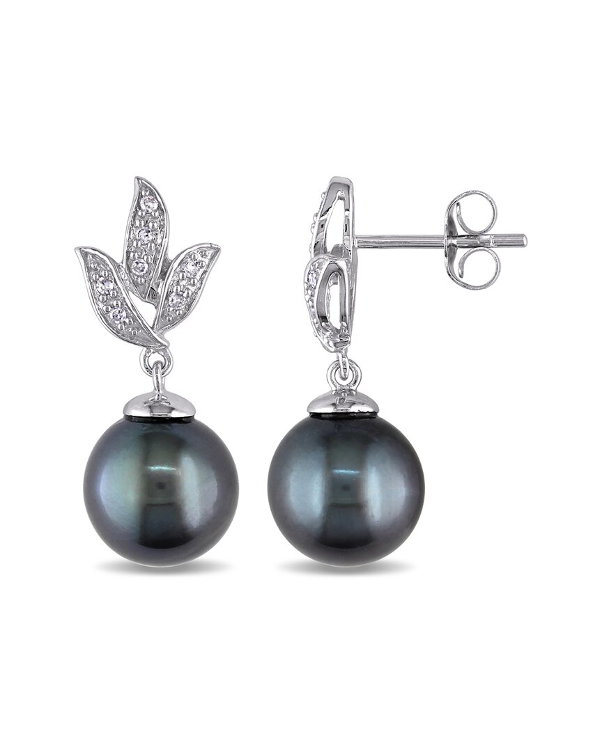 Pearls 10k Diamond 9-9.5mm Pearl Earrings