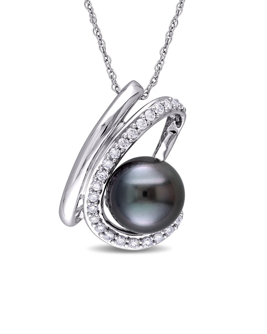 Pearls 10k 0.23 Ct. Tw. Diamond 9-9.5mm Pearl Pendant Necklace