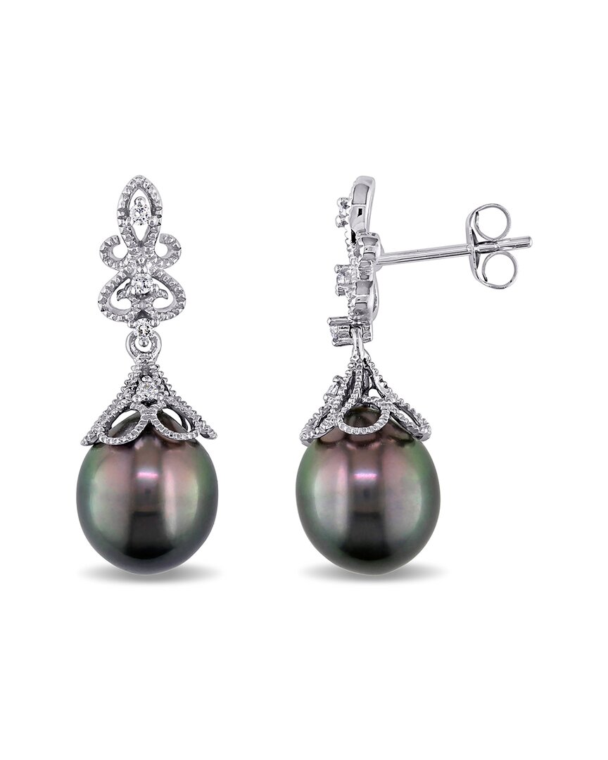 Pearls 14k Diamond 9-9.5mm Pearl Drop Earrings