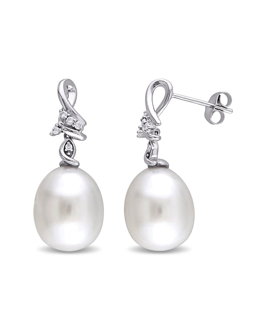 Pearls 14k 0.1 Ct. Tw. Diamond 11-11.5mm Pearl Twist Earrings In White