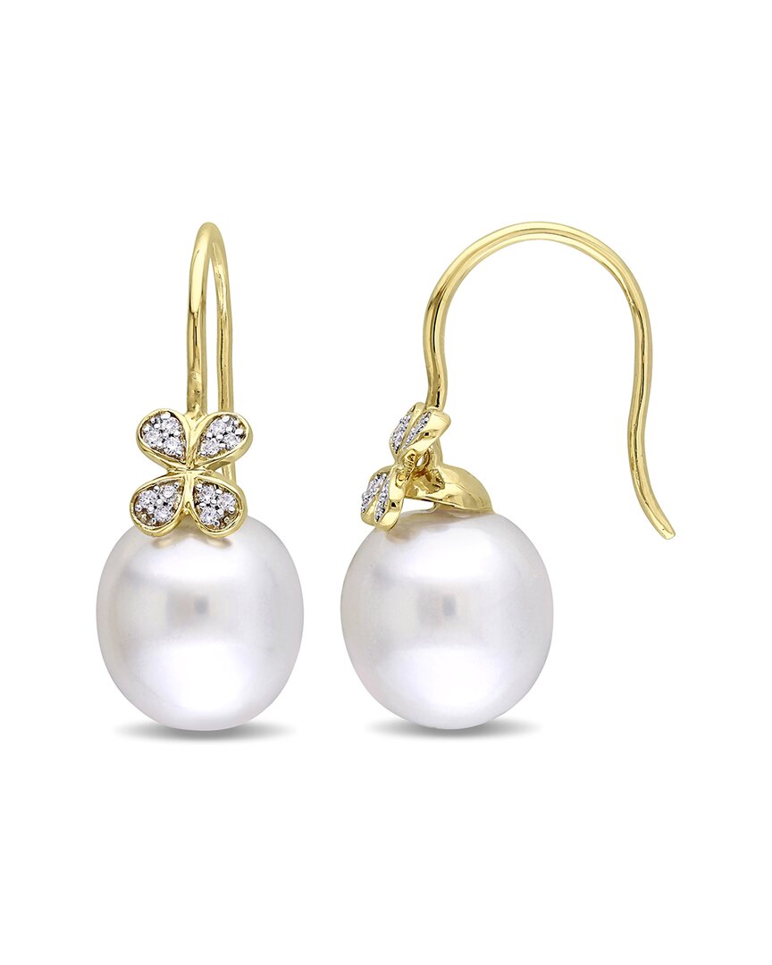 Pearls 14k 0.12 Ct. Tw. Diamond 11.5-12mm Pearl Petal Earrings