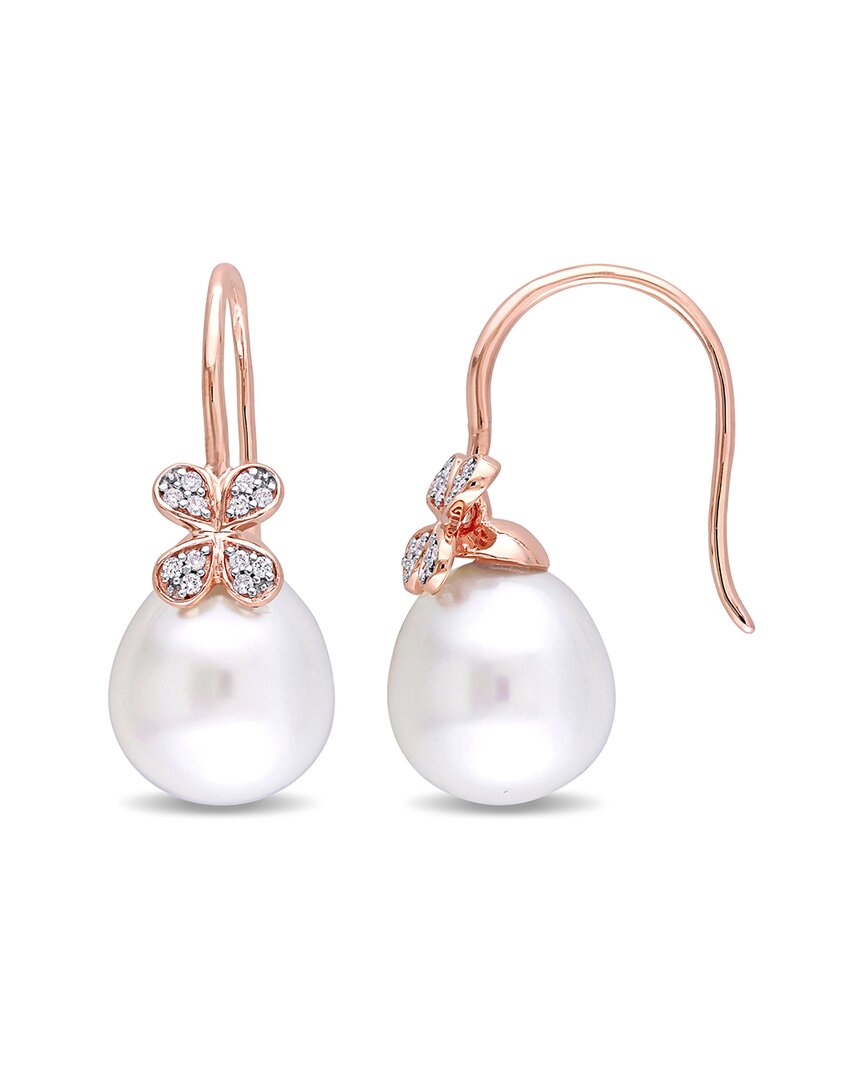 Pearls 14k Rose Gold 0.12 Ct. Tw. Diamond 11.5-12mm Pearl Petal Earrings