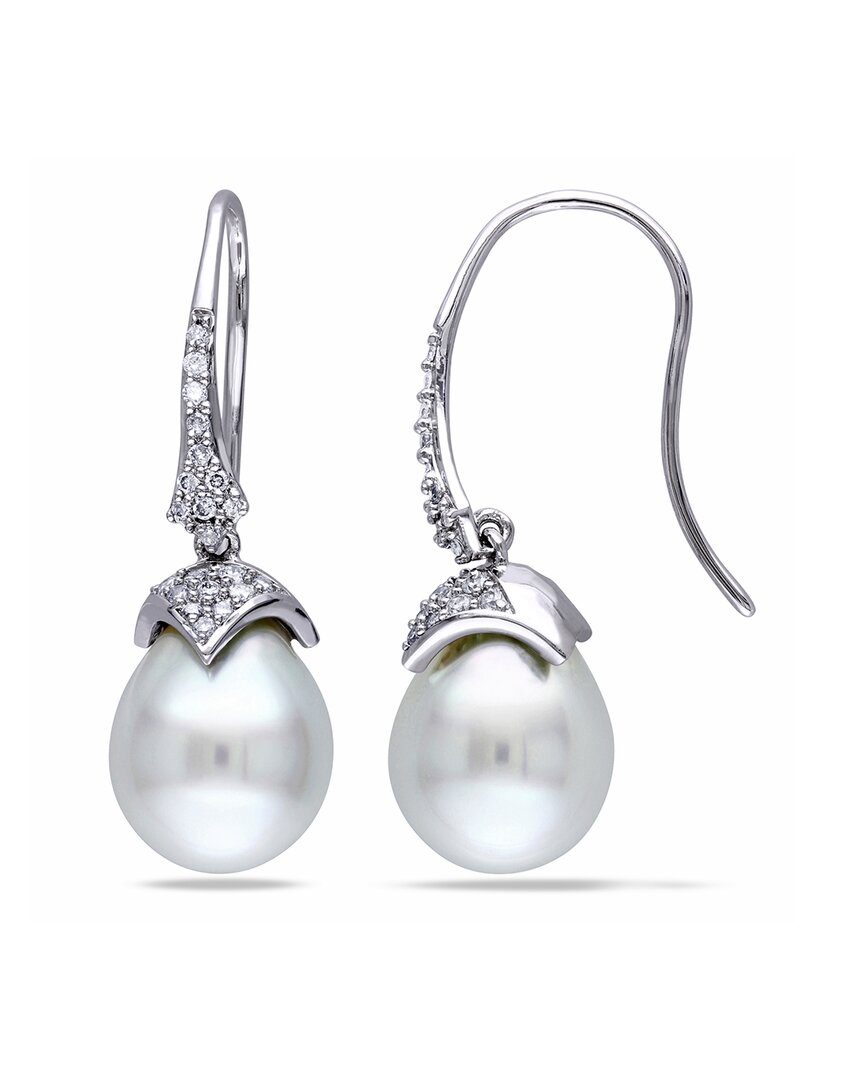 Pearls 14k 0.25 Ct. Tw. Diamond 9-9.5mm Pearl Drop Earrings
