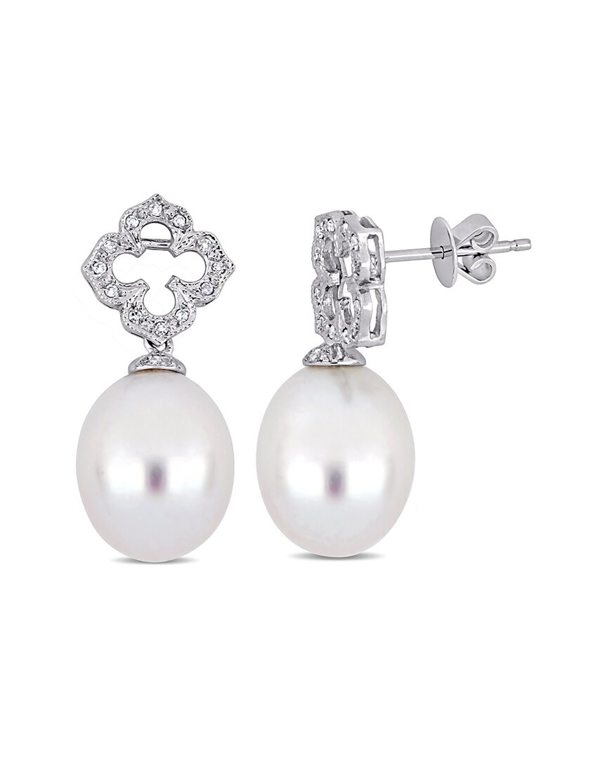 Pearls 18k 0.15 Ct. Tw. Diamond 11-11.5mm Pearl Earrings