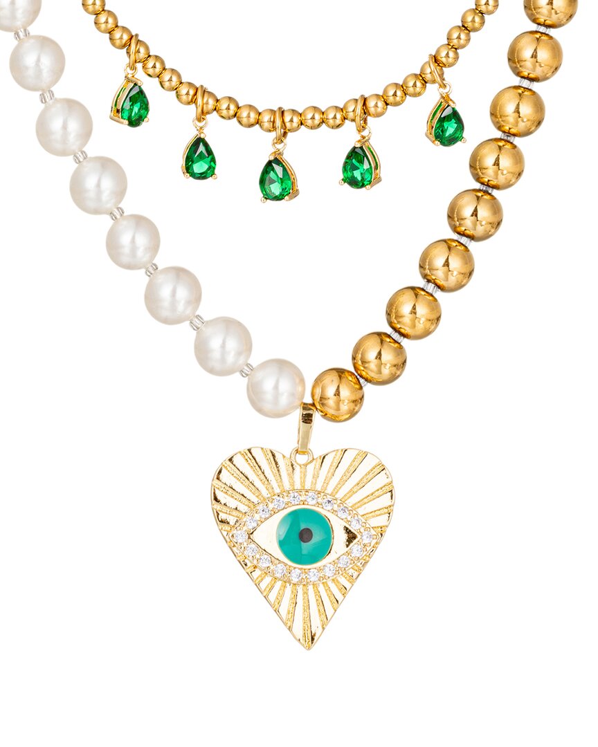 Eye Candy La Luxe Collection Shell Pearl Cz Eye Heart Necklace In Nocolor