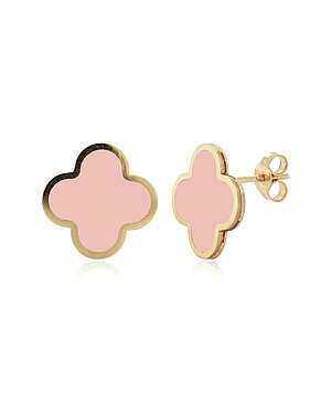 Italian Gold 14K Light Pink Agate Clover Earrings