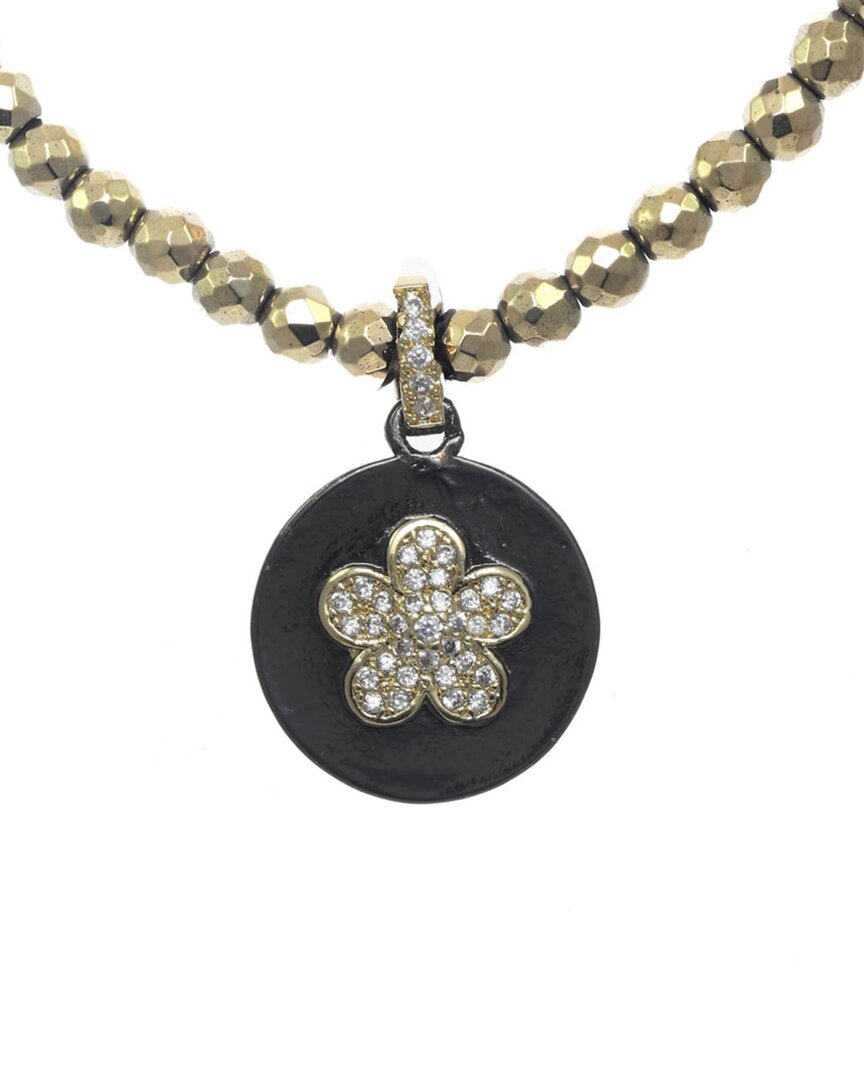 Rachel Reinhardt Nightfall Collection 14k Over Silver Pyrite Cz Flower Pendant Necklace