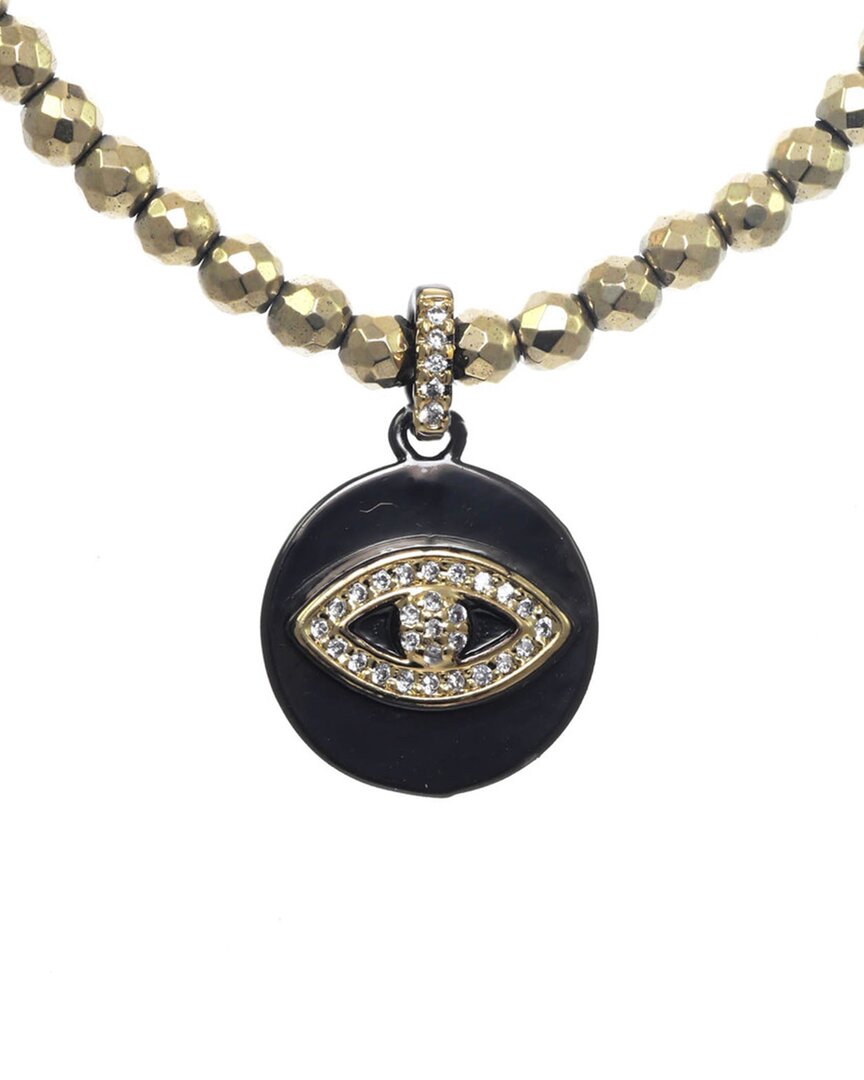 Rachel Reinhardt Nightfall Collection 14k Over Silver Pyrite Cz Evil Eye Pendant Necklace