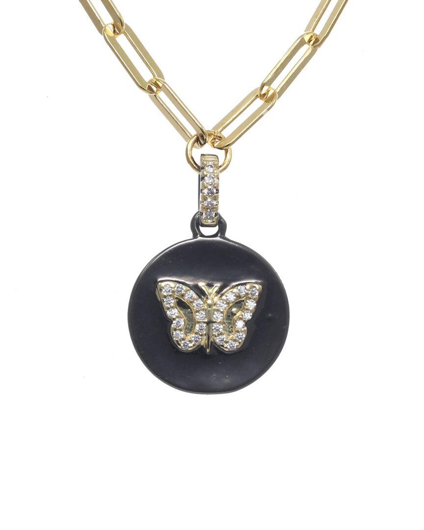 Rachel Reinhardt Nightfall Collection 14k Over Silver Cz Butterfly Pendant Necklace
