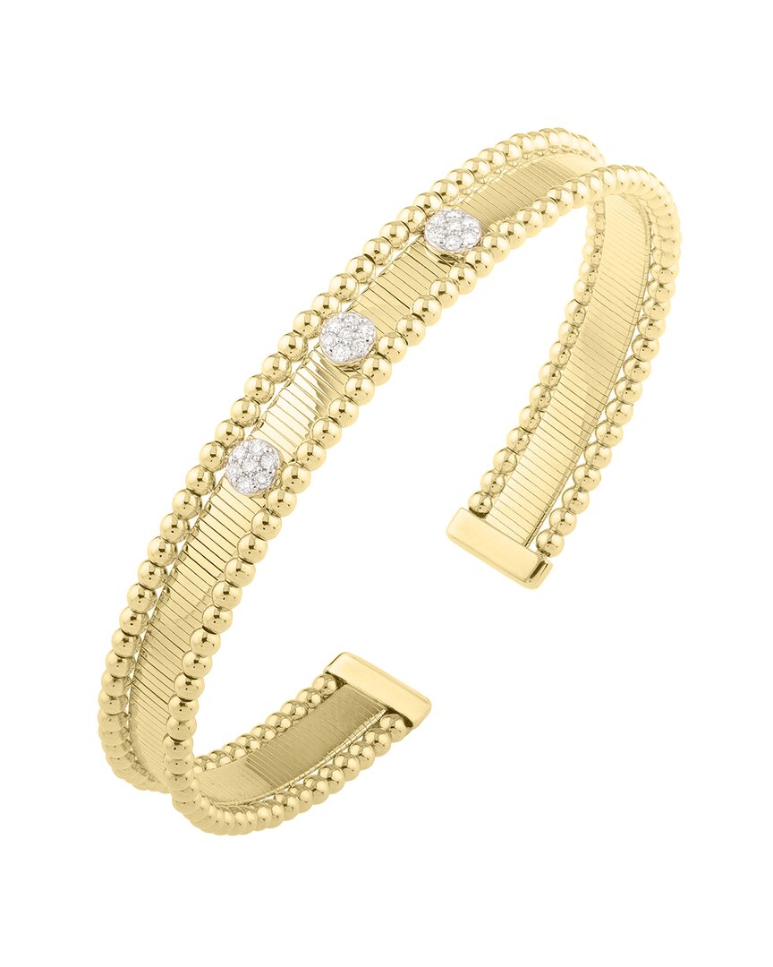 Italian Gold 14k Two-tone Beaded Edge Cuff Bracelet