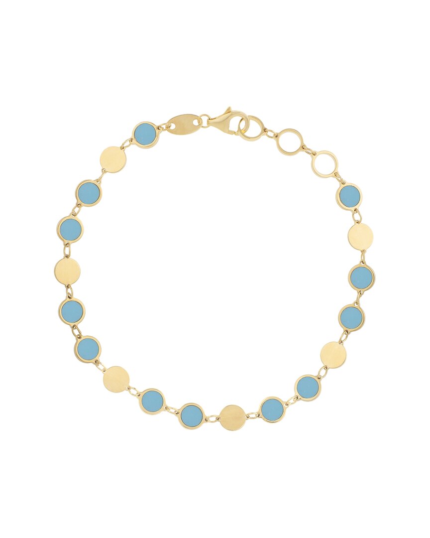 Italian Gold 14k Reconstructed Turquoise Disc Bracelet