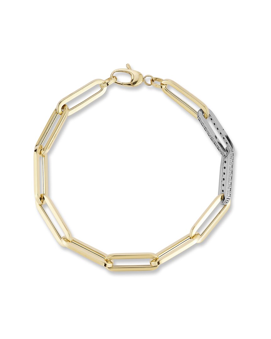 Italian Gold 14k Two-tone 0.32 Ct. Tw. Diamond Paperclip Link Bracelet