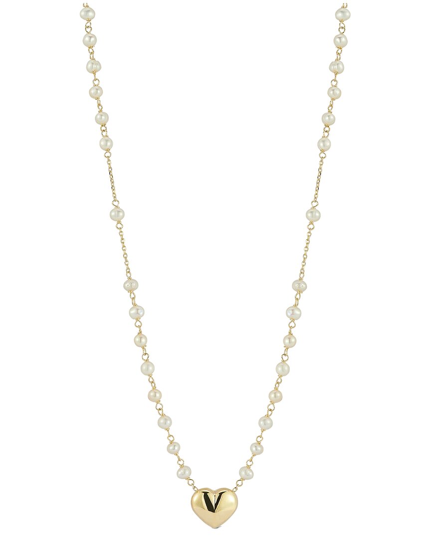 Italian Gold 14k 3mm Pearl Heart Necklace