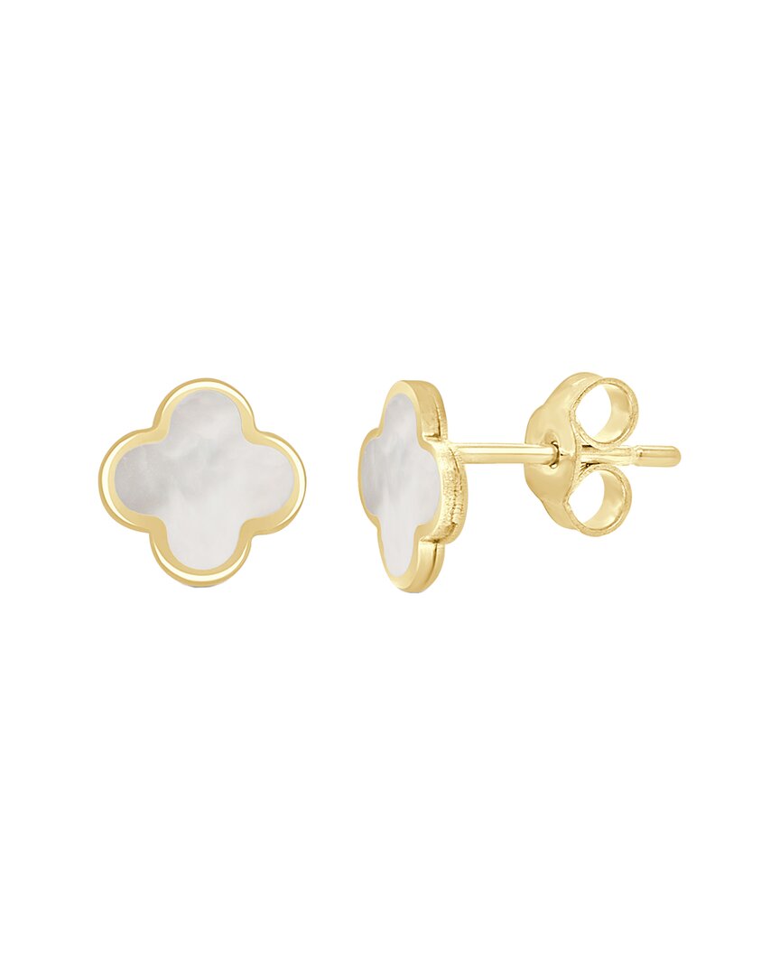 Italian Gold 14k  Pearl Clover Studs
