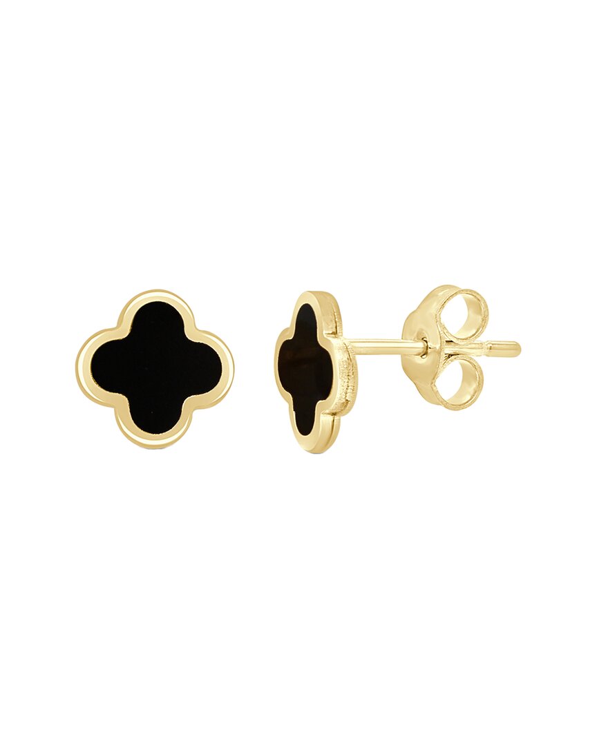 Italian Gold 14k  Onyx Clover Studs