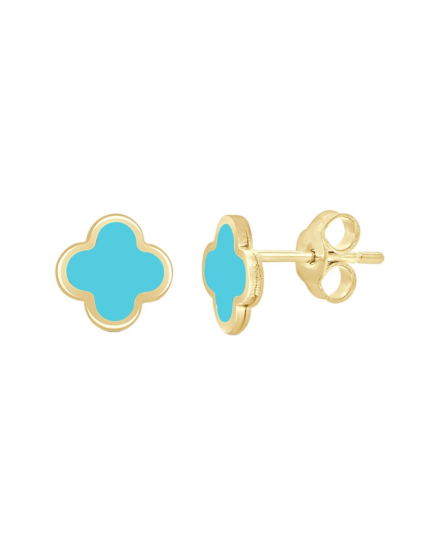 Italian Gold 14k Turquoise Clover Studs