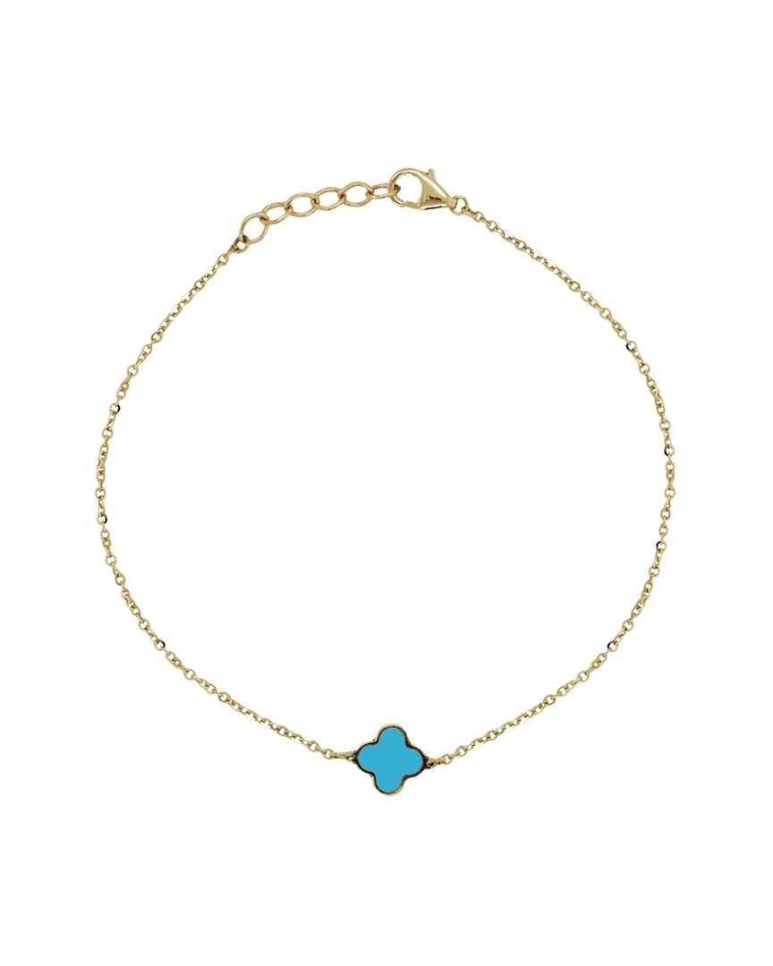Italian Gold 14k  Turquoise Clover Bracelet