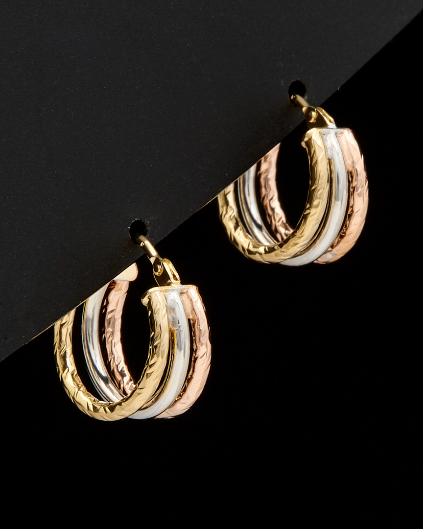 Italian Gold 14k Tri-color Diamond Cut & Polished Triple Hoops