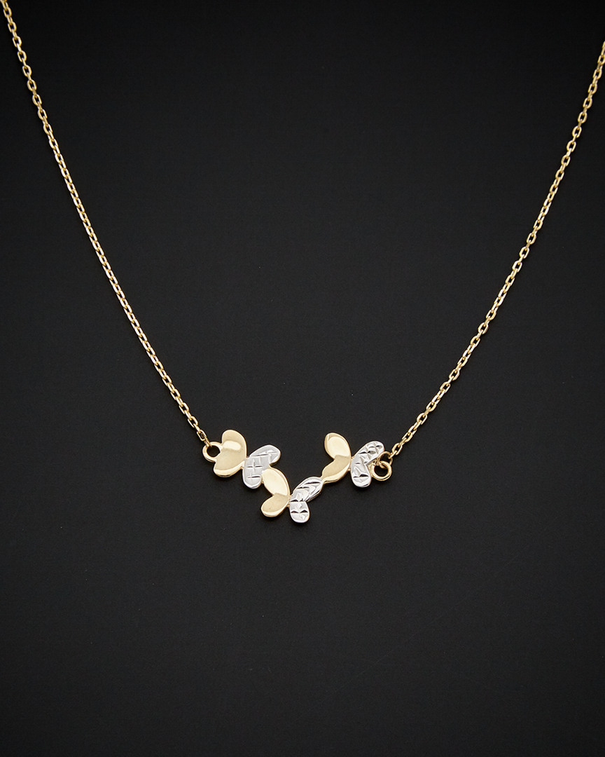 Italian Gold Two-tone Triple Butterfly Adjustable Necklace