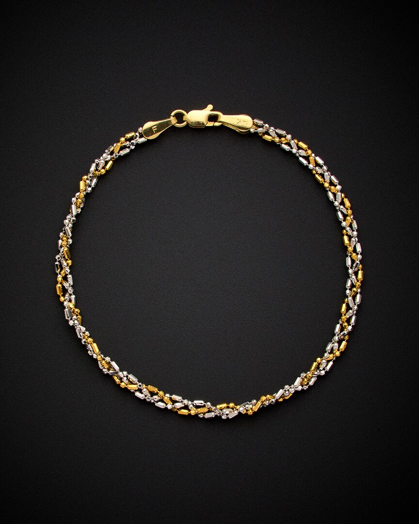 Italian Gold 14k Two-tone  Twisted Bar Bracelet