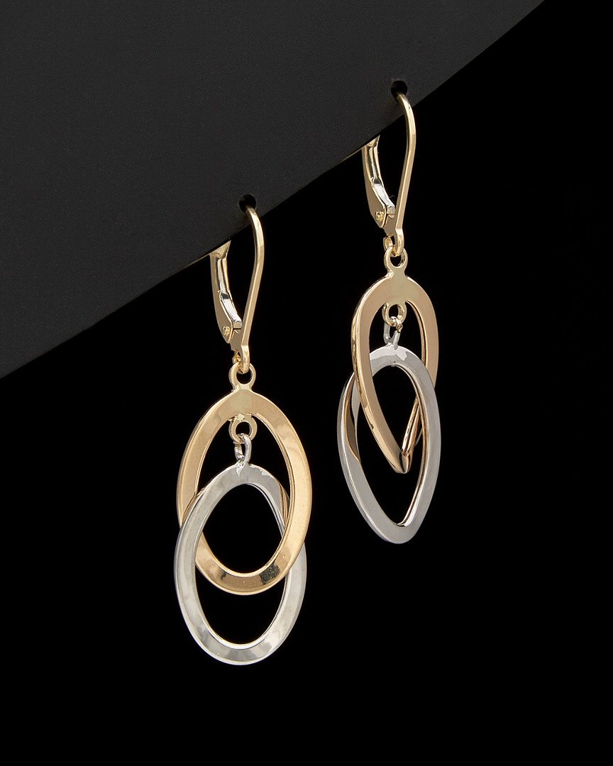 Italian Gold Two-tone Interlocking Oval Drop Earrings