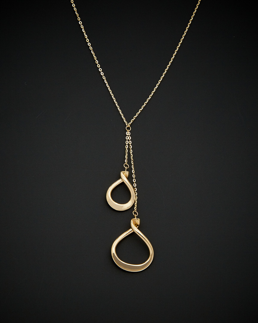 Italian Gold Double Pear Twist Adjustable Drop Necklace