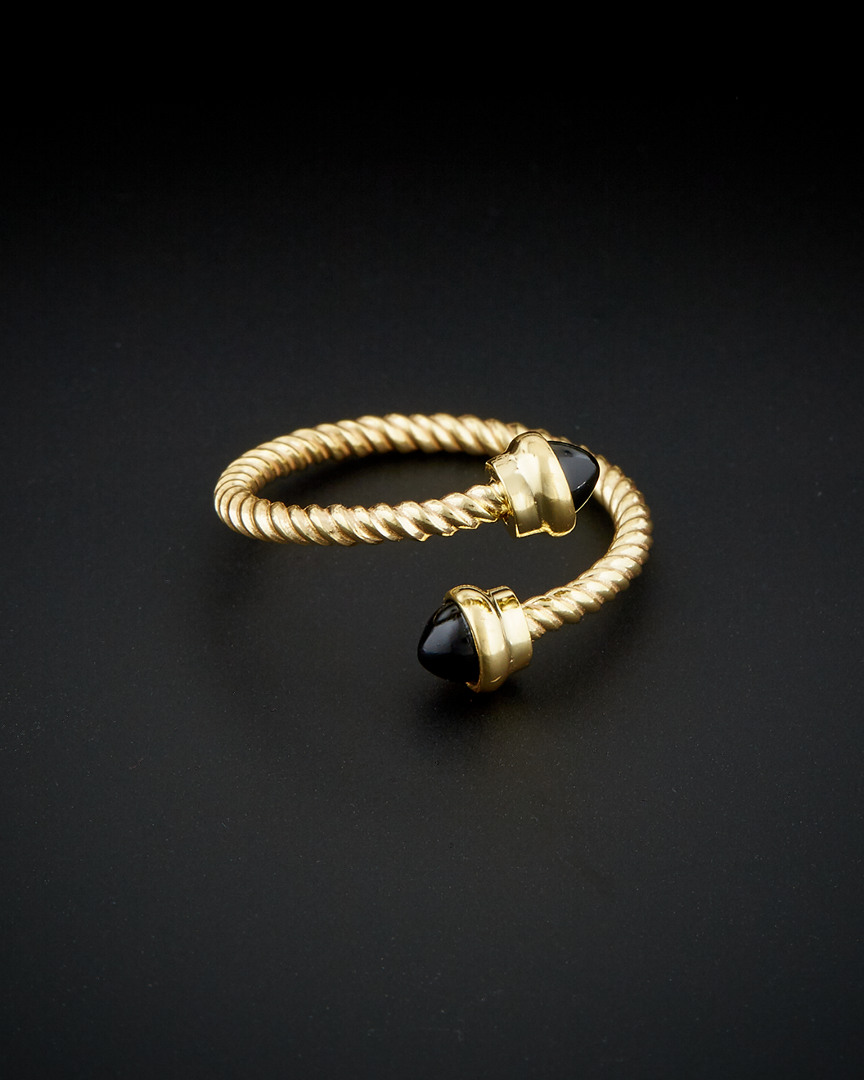 Italian Gold Black Onyx Rope Bypass Ring