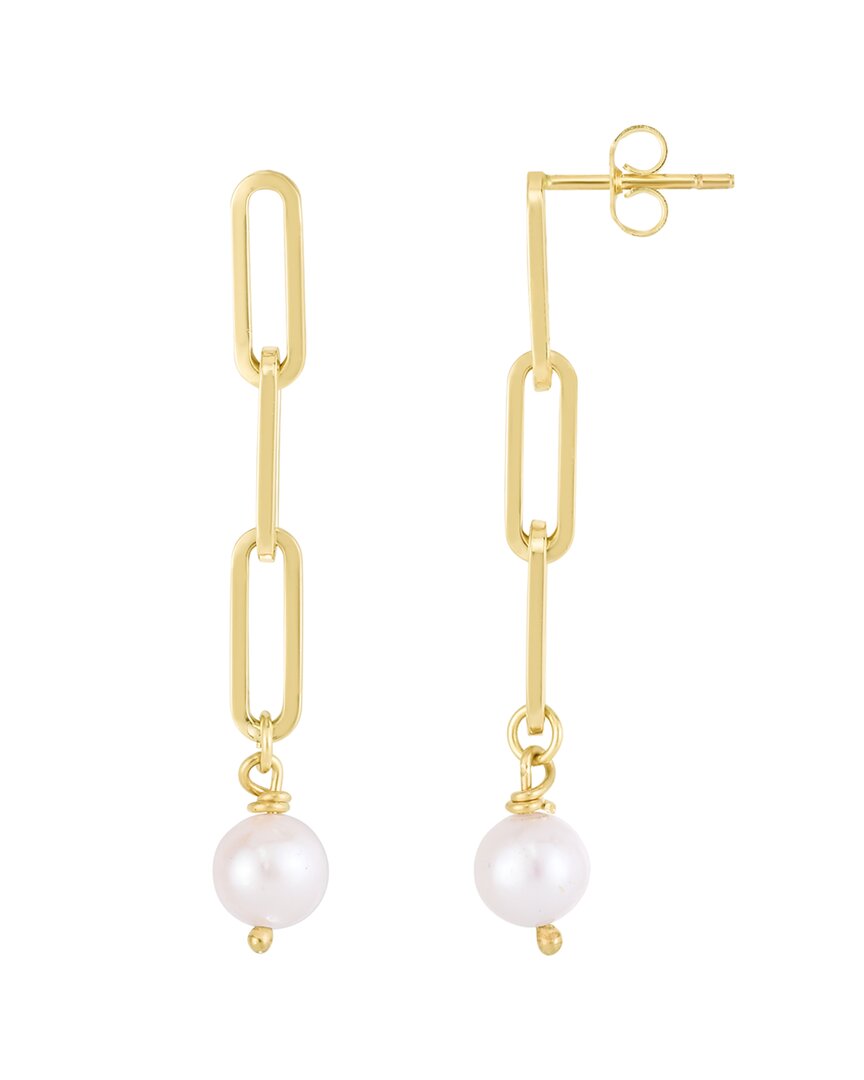 Italian Gold 8.5-9mm Pearl Paperclip Dangle Earrings