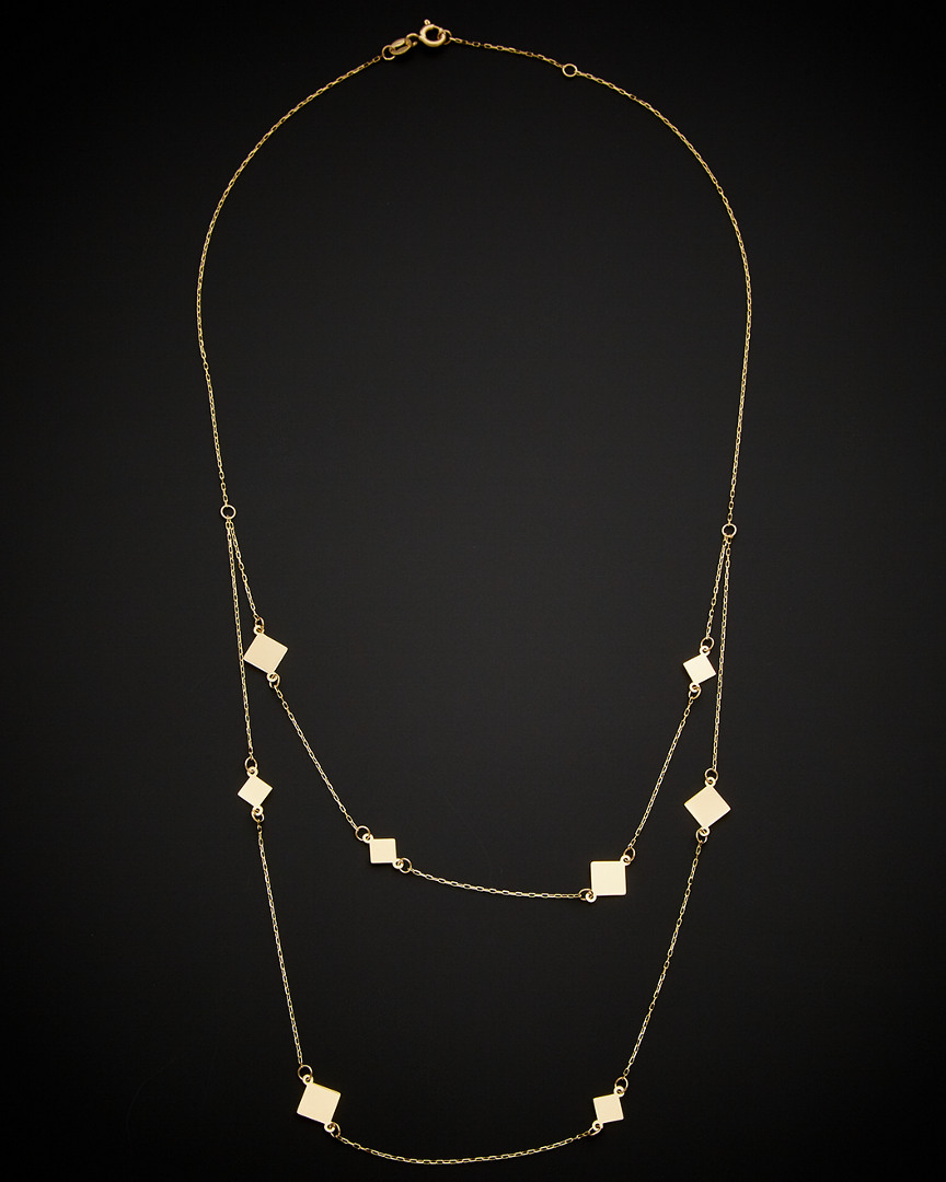 Italian Gold Square Station Layered Necklace
