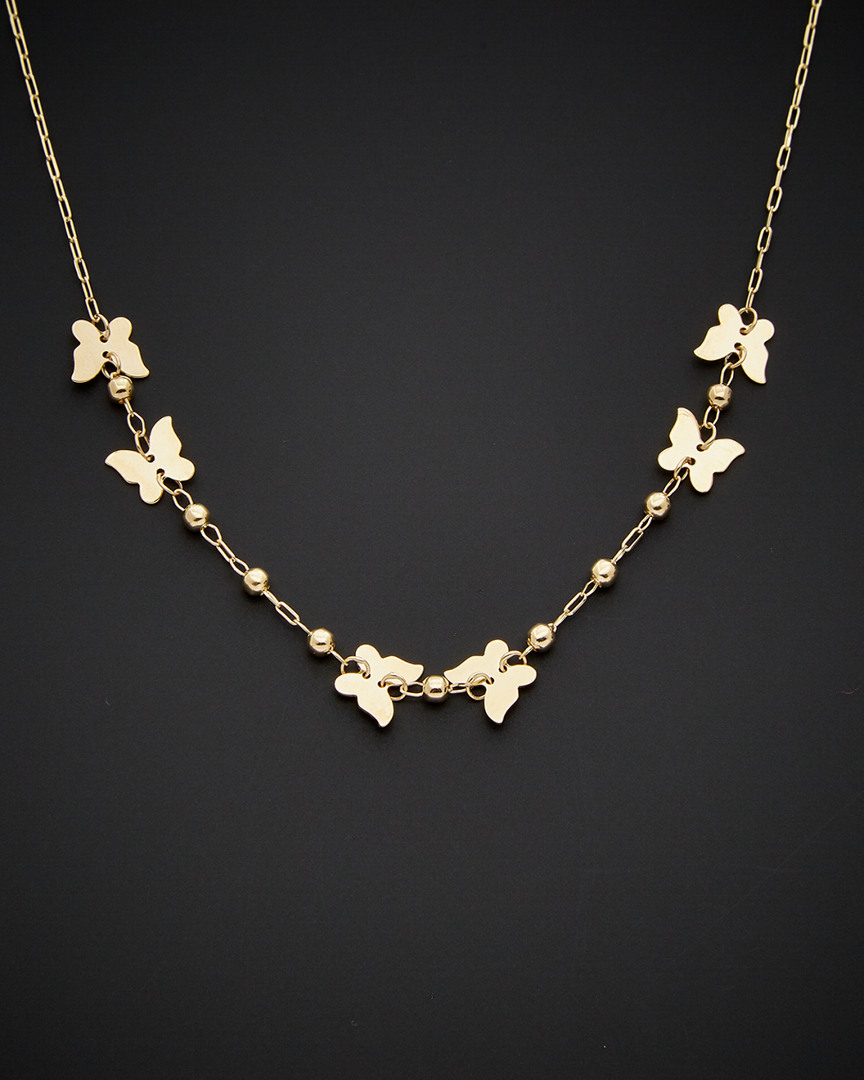 ITALIAN GOLD 14K ITALIAN GOLD EXTENDER BEADED BUTTERFLY NECKLACE