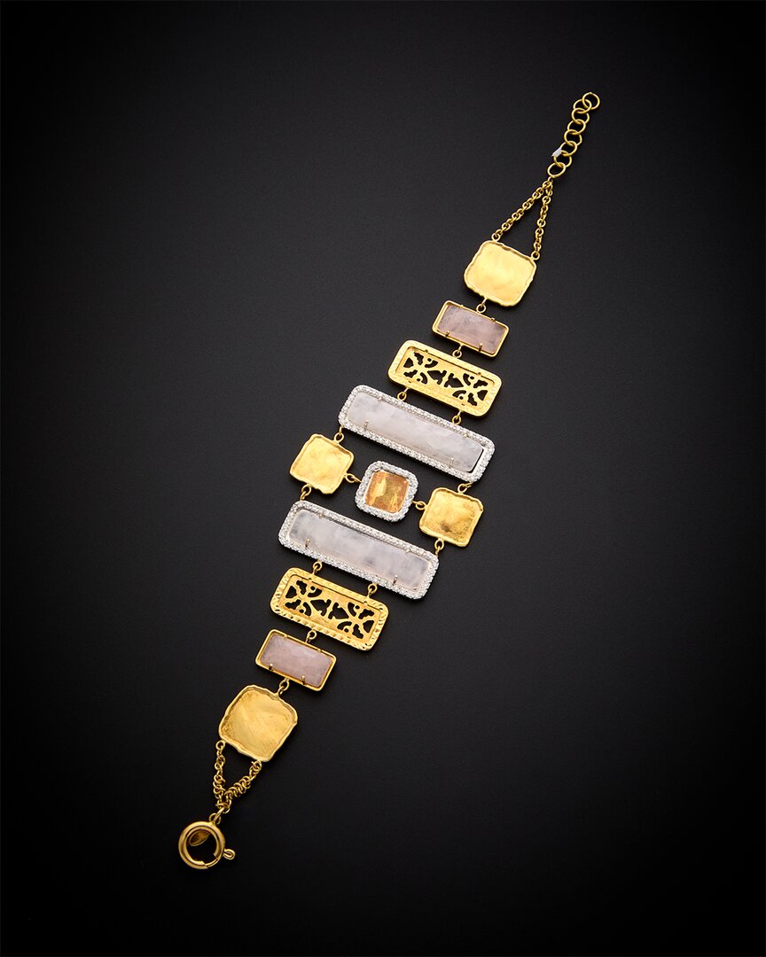 Italian Gold 18k  20.00 Ct. Tw. Diamond & Pink Quartz Bracelet