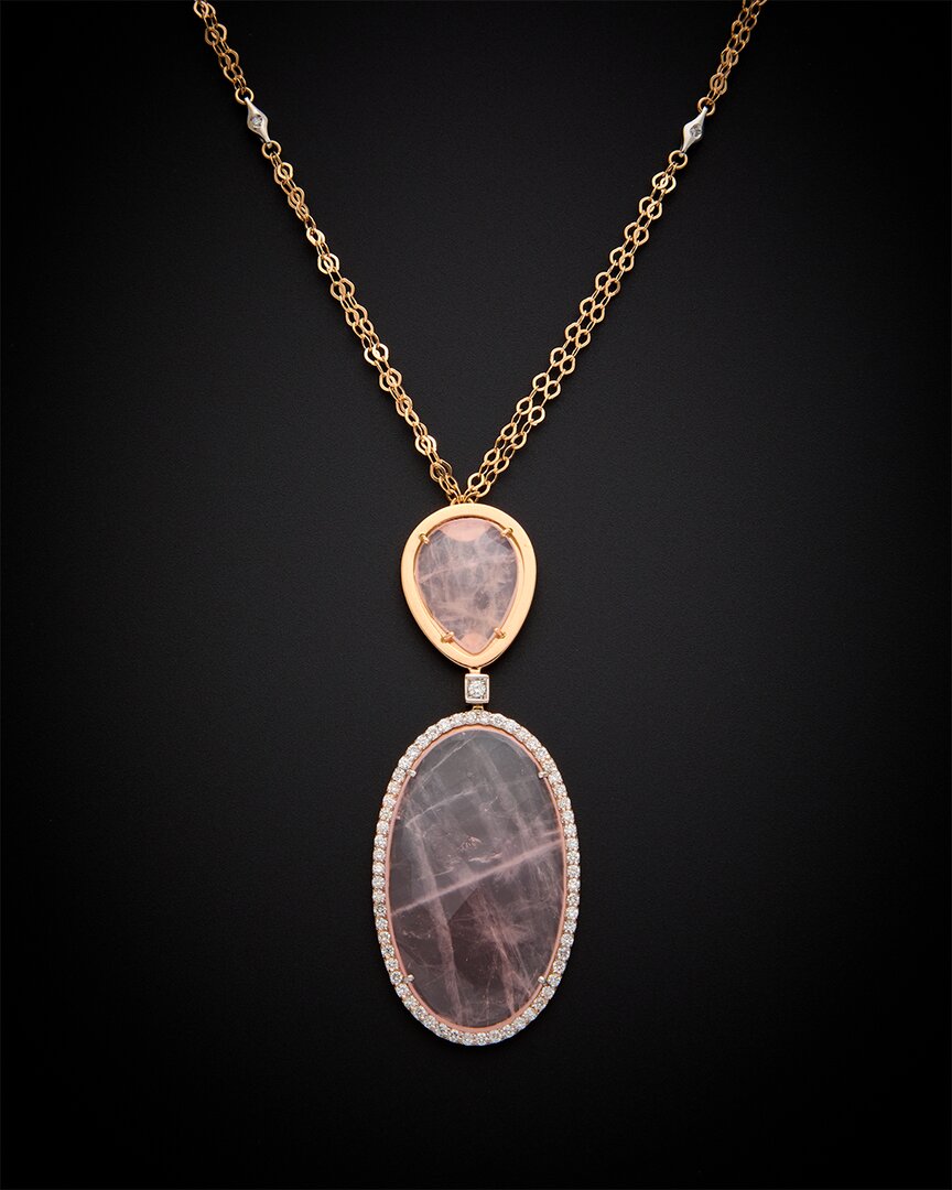 Italian Gold 14k  24.15 Ct. Tw. Diamond & Pink Quartz Necklace