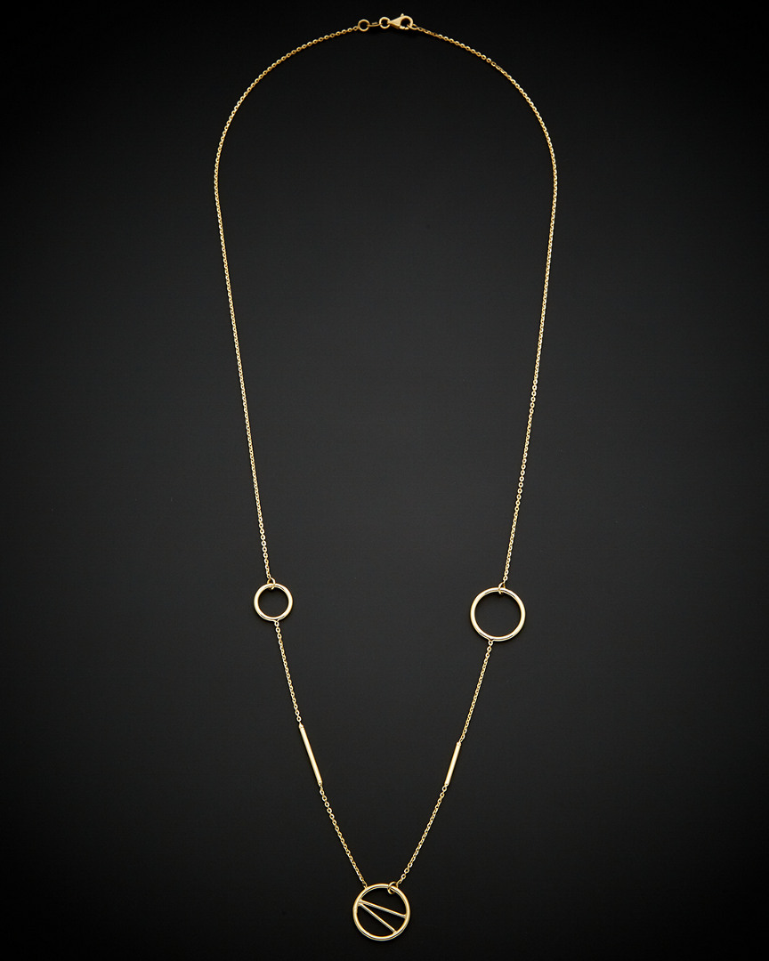 ITALIAN GOLD 14K ITALIAN GOLD BARS & MULTI-CIRCLES STATION NECKLACE
