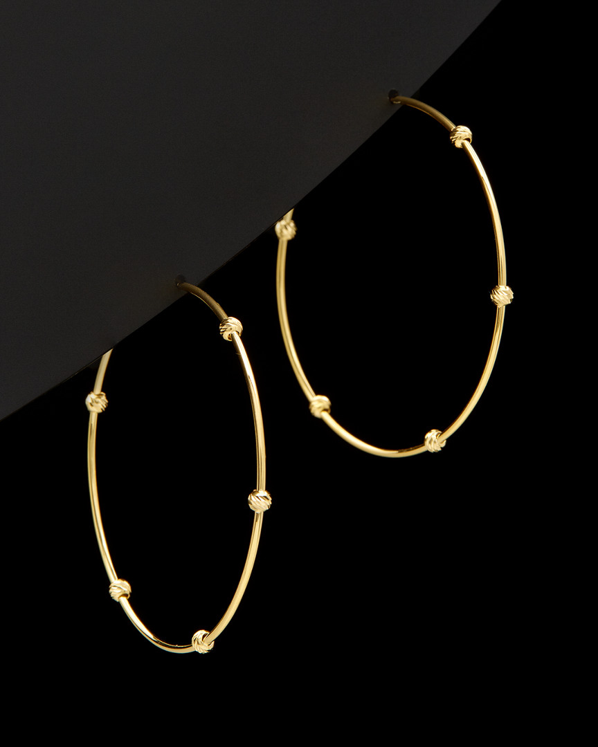 Italian Gold Diamond-cut Bead Station Open Hoops