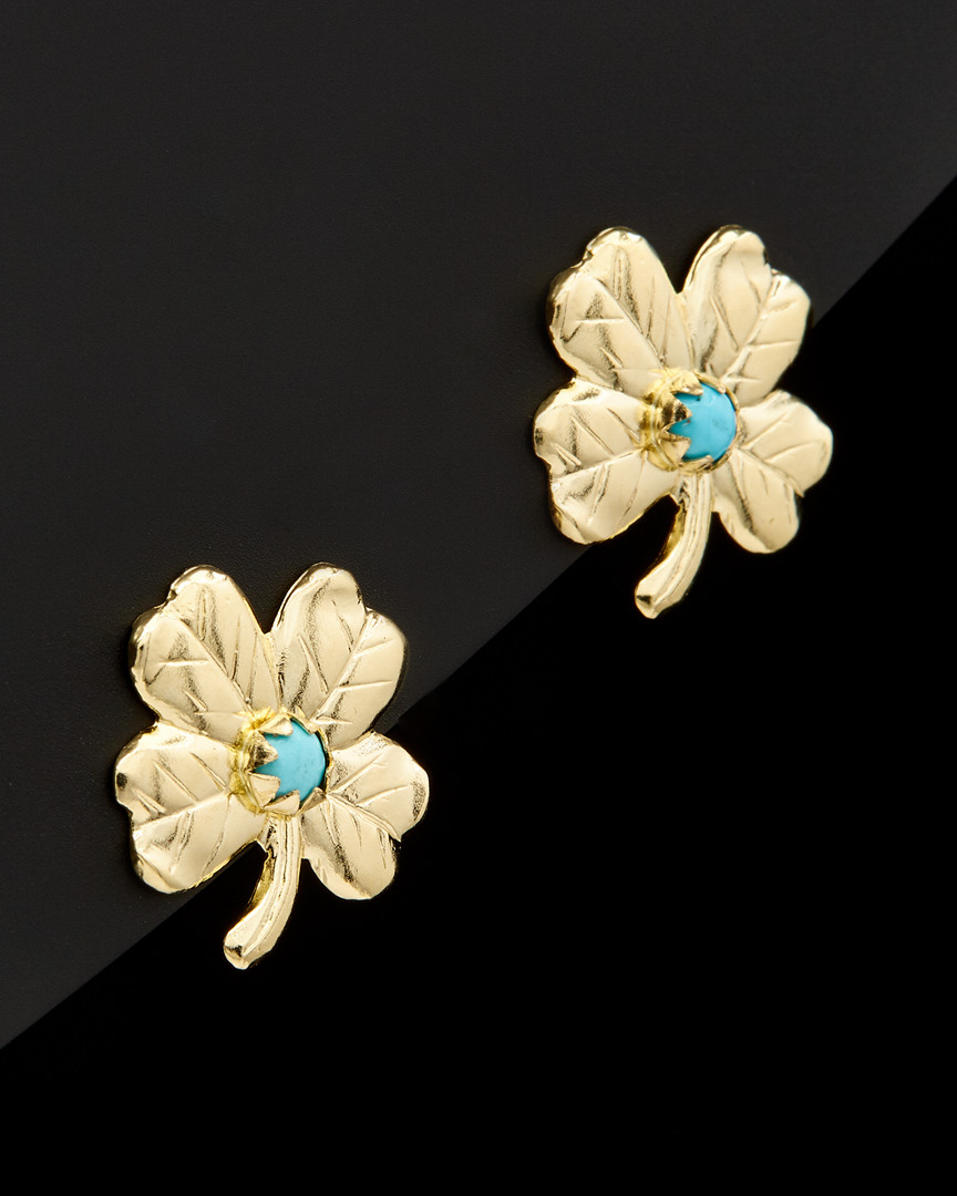 Italian Gold Turquoise Flower Earrings